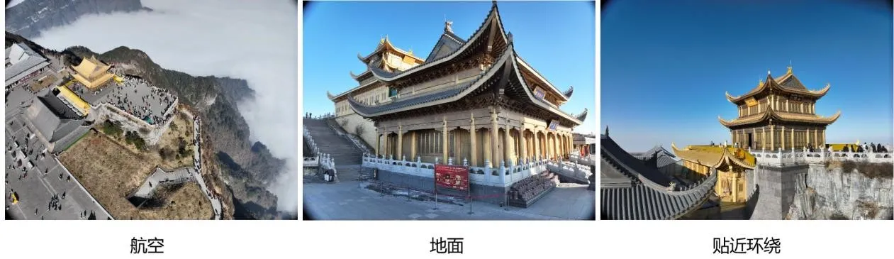 图4 华藏寺（大雄宝殿及金殿）不同类型视角拍摄影像